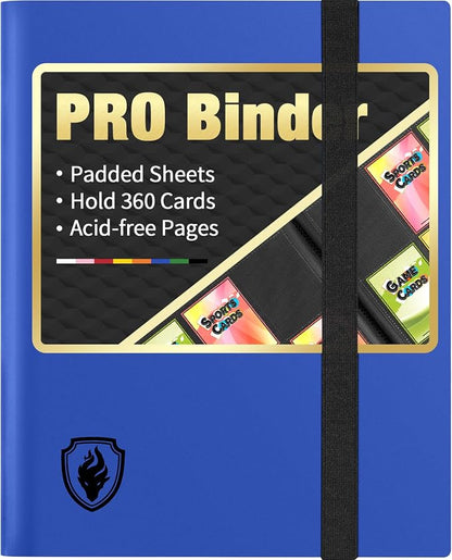 Heavy Duty Card Binder, Fabmaker 9 Pocket Trading Card Binder Holds 360 Cards, Sleek Side-Loading Card Album, Sturdy Card Collection Folder for Game Cards, Sport Cards, Blue