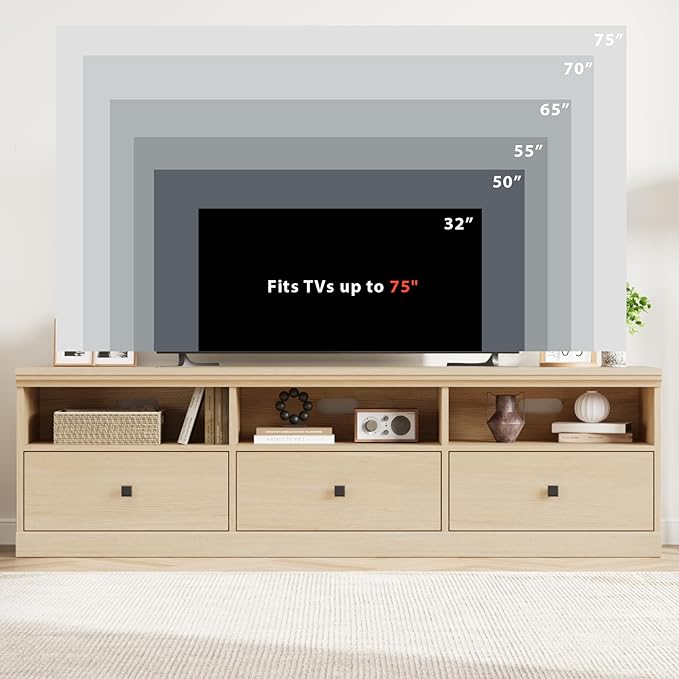 IDEALHOUSE 70in TV Stand for TVs up to 80", Mid Century Modern Entertainment