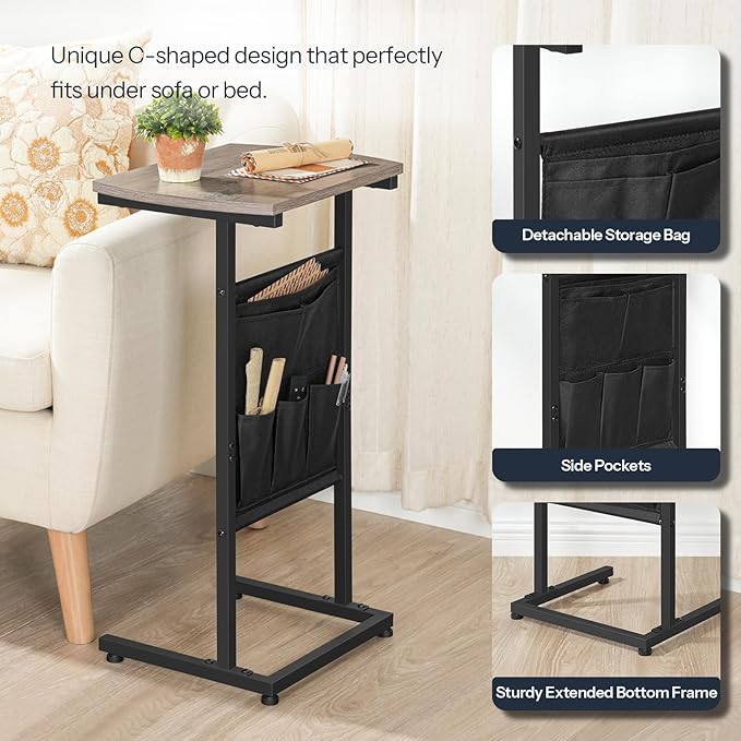 HOOBRO C Shaped End Table, 28.3" Side Table