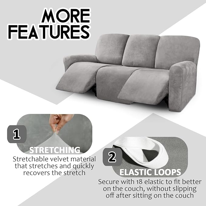 ULTICOR Velvet 8-Pieces Recliner Sofa Covers Stretch Reclining Couch Covers