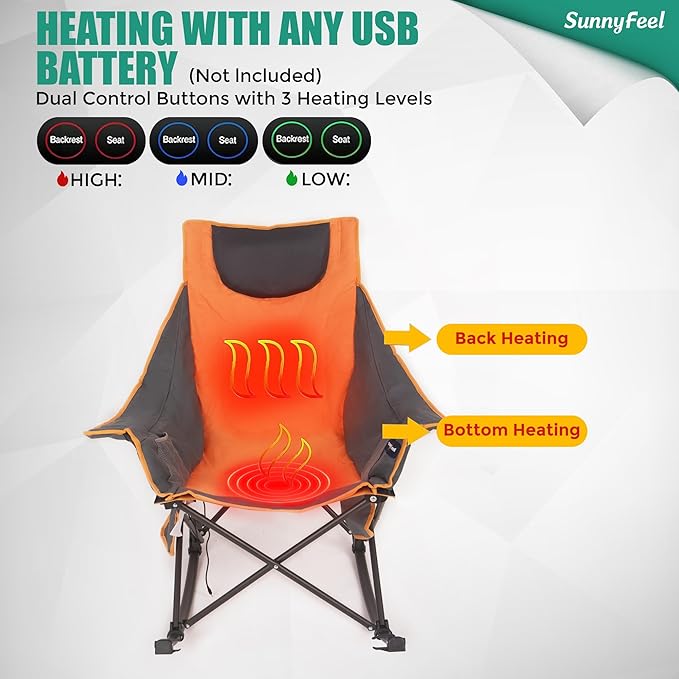 SUNNYFEEL Oversized Heated Rocking Camping Chair, Fully Padded Patio Chair