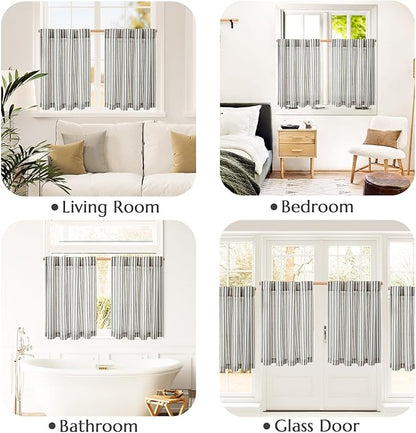 jinchan Striped Linen Kitchen Curtains 45 Inches Tier Curtains Farmhouse Modern Cafe Style Small Window Treatments Airy Light Filtering Rod Pocket for Living Room Bathroom 2 Panels Charcoal Grey