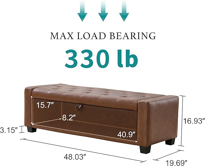 Huatean Home 48" Ottoman with Storage, Storage Ottoman Bench with Safety Hinge