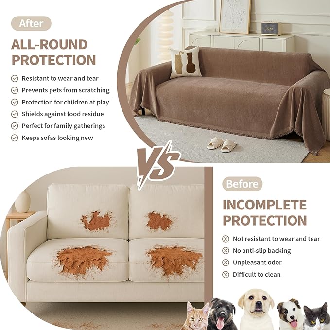 Couch Cover for Dogs, Boho Sofa Covers for 3 Cushion Couch, Chenille Sofa