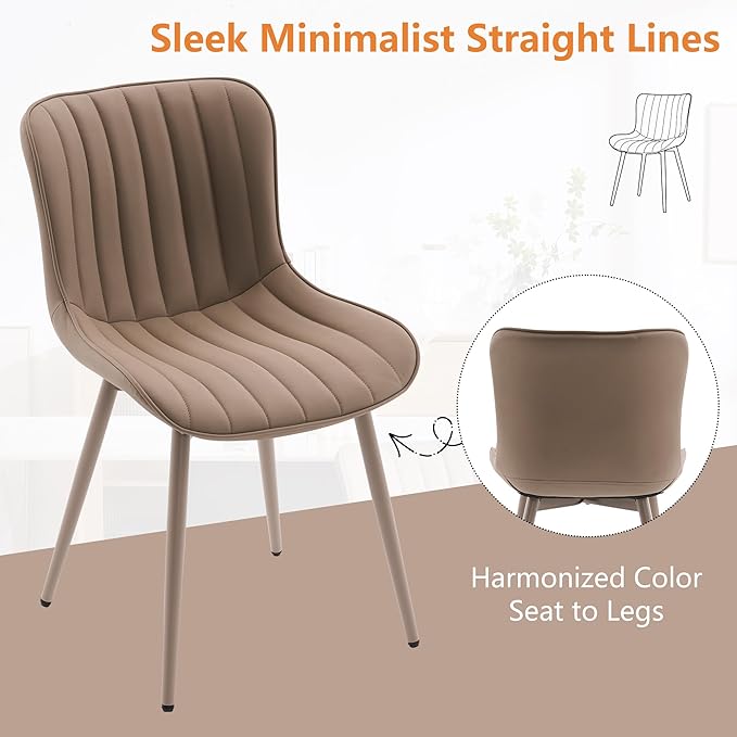 YOUNUOKE Mid-Century Modern Dining Chairs Set of 2, Khaki PU Leather
