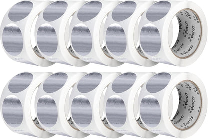 Perco Metallic Silver 2-Inch Perforated Circle Dot Sticker Labels — 10 Rolls, 5,000 Round Stickers — with Permanent Adhesive for Awards, Product Seals, Gift Packaging, Event Marking — Made in USA