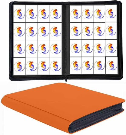 Trading Card Binder 16 Pocket, 1664 Pockets Ringless PU Cover Card Collection Binder, Double Sided Card Binder Collector Album, Card Folder for MTG, TCG, Sports Cards, Game Card (Orange, 16Pockets)