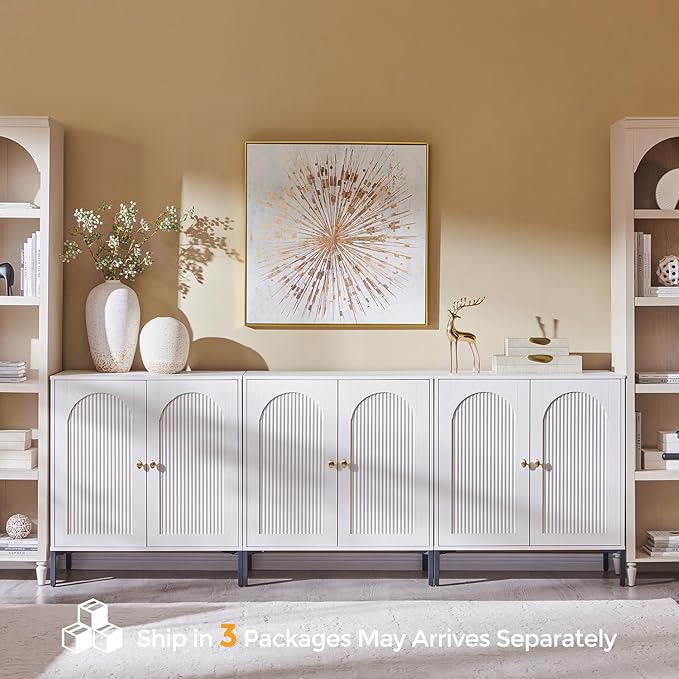 IFBUY Modern Sideboard Buffet Cabinet, 92.63" W Fluted Arched Buffet Cabinet