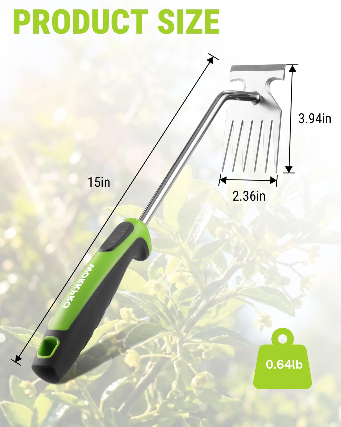 WORKPRO 15-Inch Weed Puller Tool, 6-Tine Heavy Duty Deep Root Remover for Dandelion, Stainless Steel Hand Weeder with Ergonomic Soft Grip for Lawn, Garden, and Yard