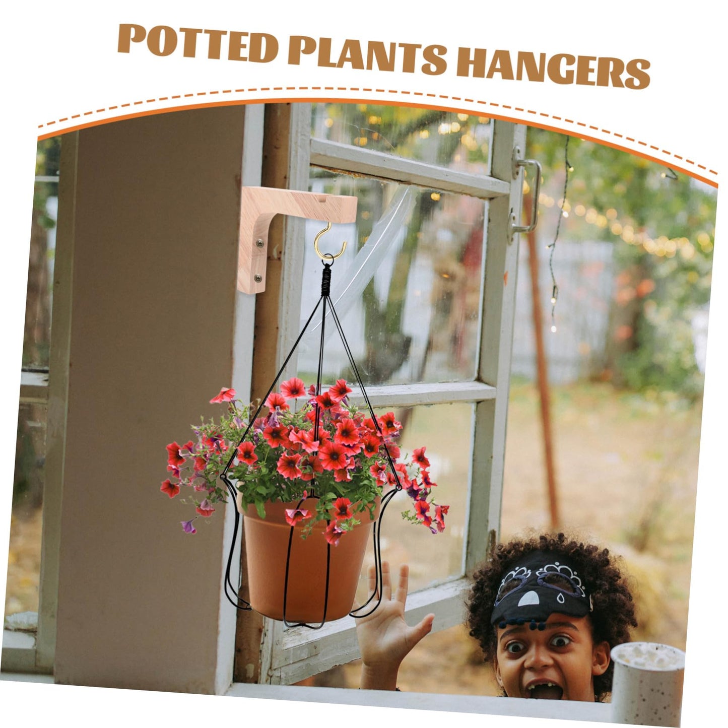 IMIKEYA Wooden Plant Hanging Hooks 2pcs Heavy-Duty Wall Plant Hanger Brackets for Indoor and Outdoor Use Natural Wood Color