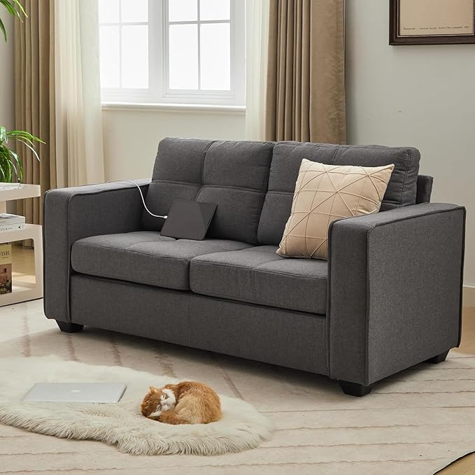 TYBOATLE 65" Small Couches for Bedroom, Mid-Century Modern Tufted Comfy