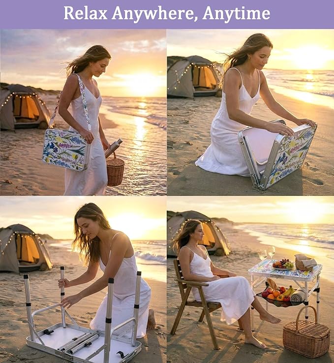 Folding Camping Table 2ft Portable Picnic Table Adjustable Height, Small