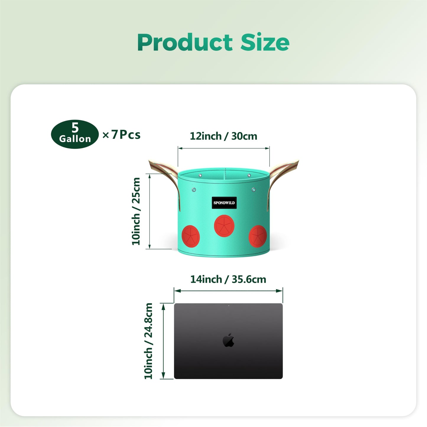 SPONDWILD 7 Pack 5 Gallon Grow Bags Heavy Duty 180G Thickened PE Plant Pots with 8 Breathable Holes