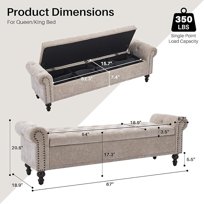 SOFTHION Storage Bench for Bedroom, Upholstered Chenille Storage Ottoman
