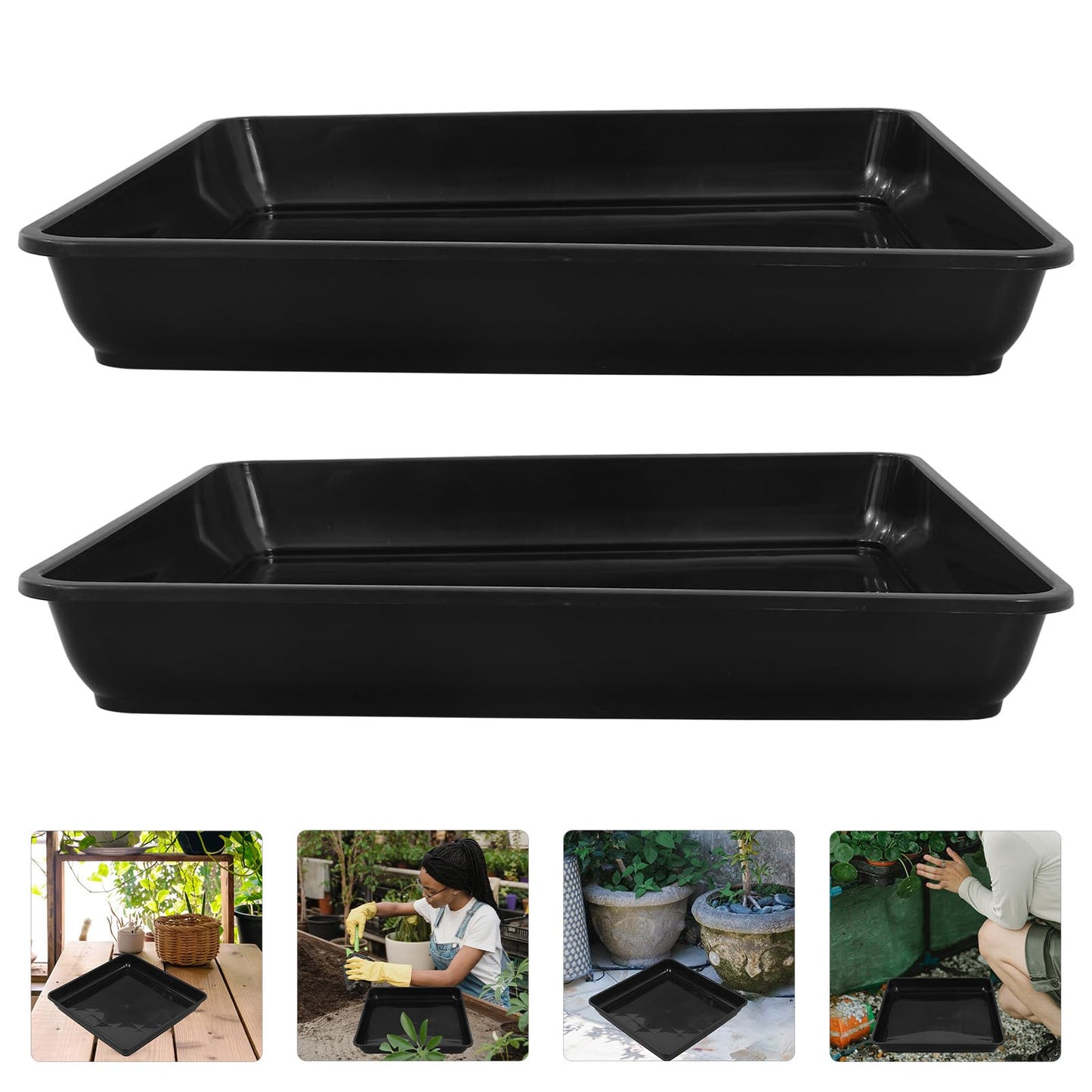 DOITOOL 16 Inch Square Plant Saucer Tray for Flower Pots Plastic Planter Drip Tray Holder Indoor and Outdoor Pot Drainage Saucer 2 Pack