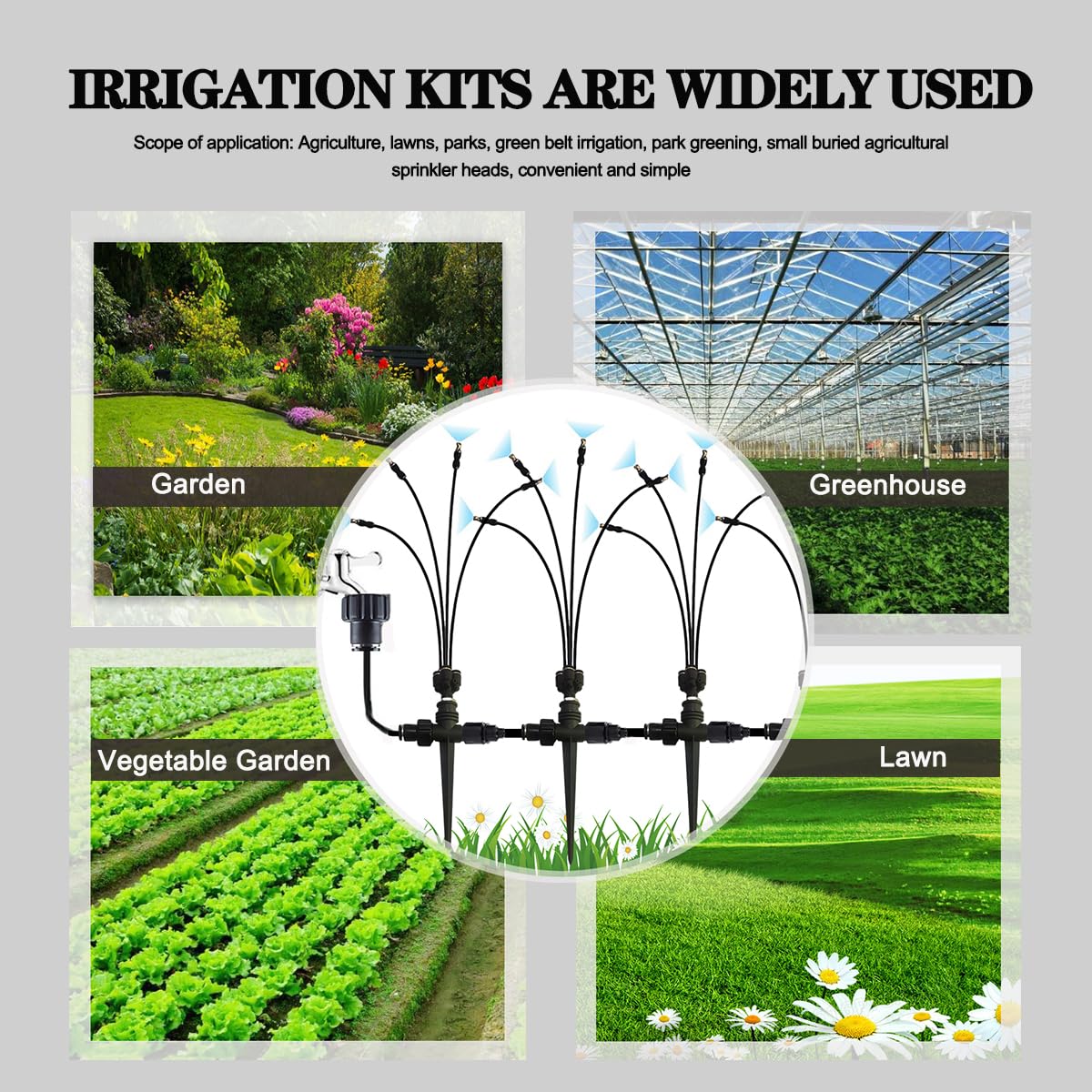 New Vertical Spray Watering System, 65.6FT Connecting Pipe,Height-Adjustable Spraying System, with 5 Groups of Spray Systems. Outdoor Terrace Cooling System and Lawn Watering System.