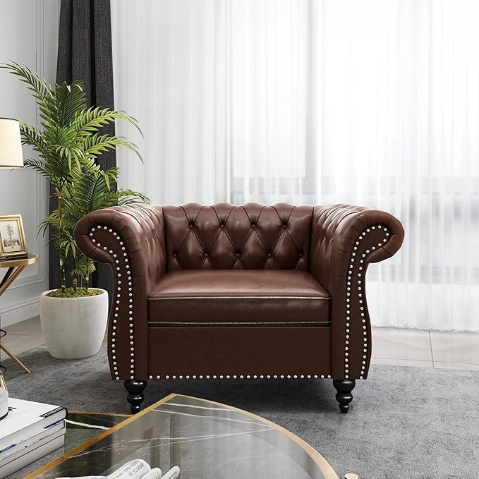 Mid-Century Sofa Chair, Faux Leather Accent Chair