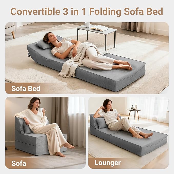 BeBen Folding Sofa Bed Chair, Convertible Sleeper Chair Futon Couch, Foldable