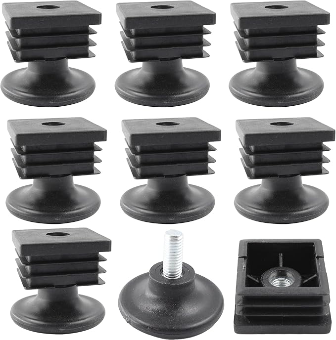 8Pcs Adjustable Leveling Feet 38 x 38mm Square Insert Kit Furniture Glide