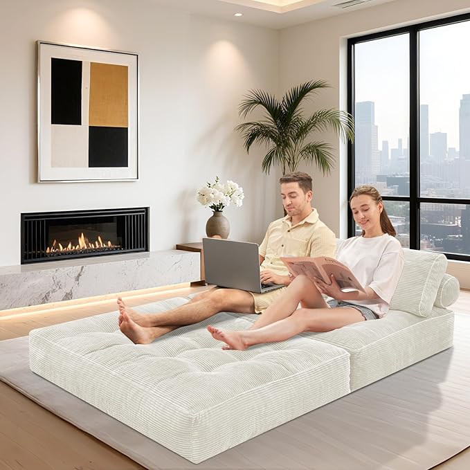HABUTWAY Folding Sofa Bed, Foldable Floor Sofa Lounge w/Dual-Pillow & Handle