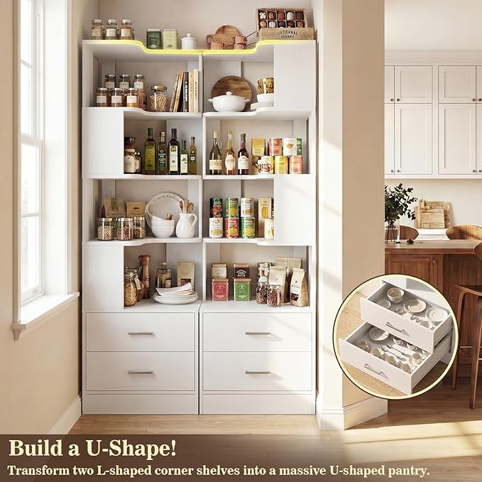 Armocity Corner Bookshelf with Drawers, 7 Tier Corner Book Shelf Display