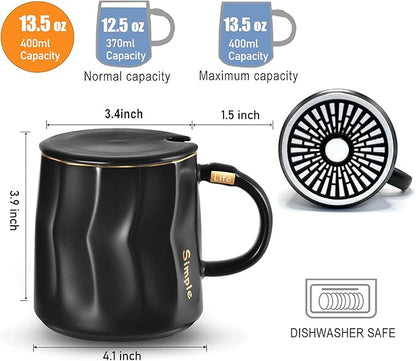 Coffee Mug Warmer Set, Smart Coffee Warmer for Desk Auto Shut Off, Cup Warmer for Office Home Use, 2 Temperature Control Heated, 13.5 oz Flat Bottom Coffee Mug, Gifts for Men, Matte Black