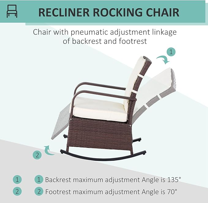 Outsunny Wicker Outdoor Rocking Chair, Patio Recliner