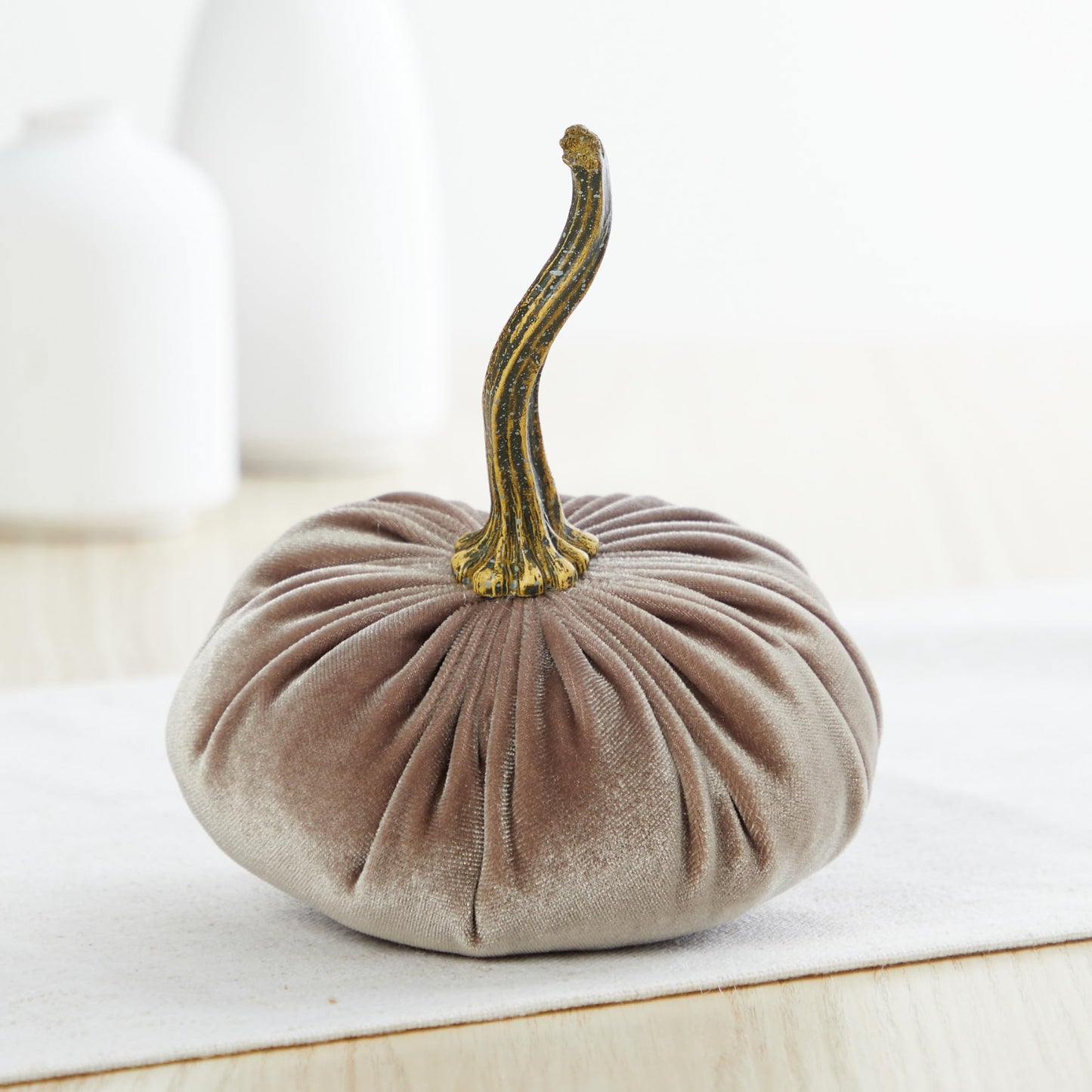 Your Heart's Content Set of 3 Small Velvet Pumpkins, Fall Wedding Centerpiece, Modern Rustic Farmhouse, Mantel Decor, Thanksgiving, Classic Gift (Sm Gray Taupe Ivory)