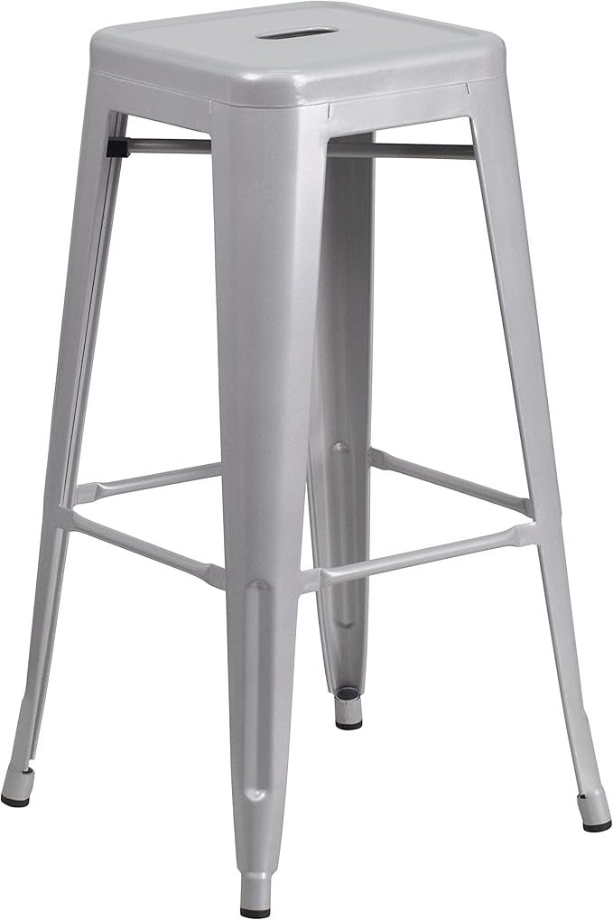 Flash Furniture Commercial Grade 30" High Backless Silver Metal Indoor-Outdoor