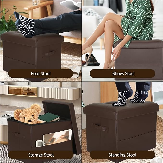 BelugaHelper Storage Ottoman Foot Rest Stool, Foldable Leather Footstool