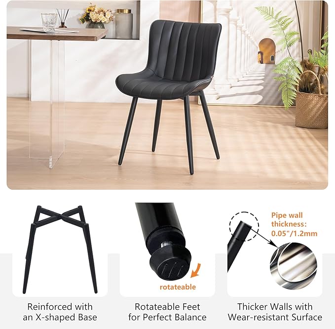 YOUNUOKE Black Dining Chairs Set of 2, Faux Leather Upholstered Kitchen &