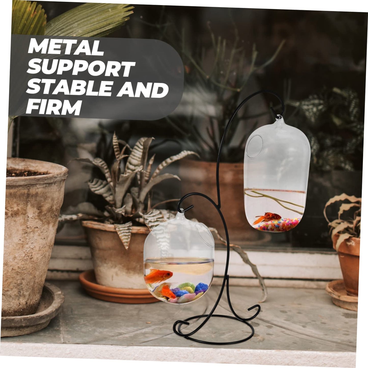 BESPORTBLE Creative Glass Hydroponic Plant Vase with Rack Dual-Layer Terrarium Container for Succulents and Fish Decorative Desktop Planter for Home and Office