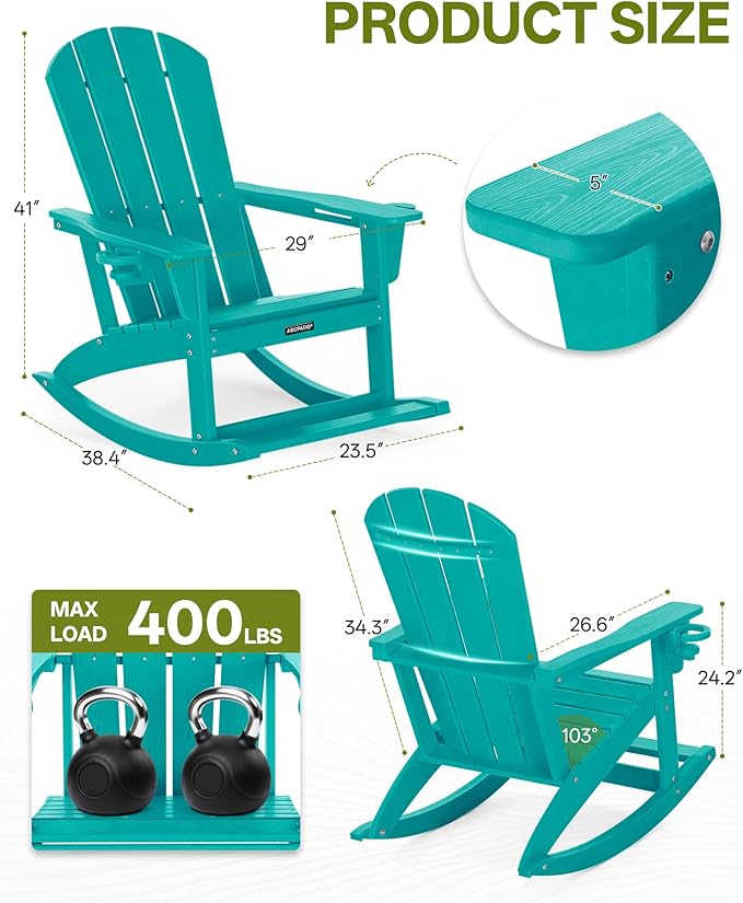 Outdoor Oversized Adirondack Rocking Chairs, All Weather HDPE Patio Rocking