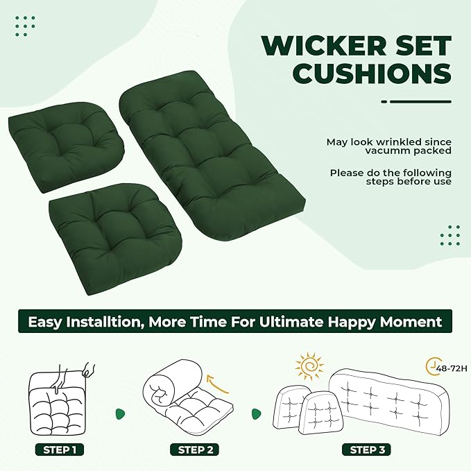DANGHOOGY Wicker Chair Cushions, Waterproof Outdoor Loveseat Cushions