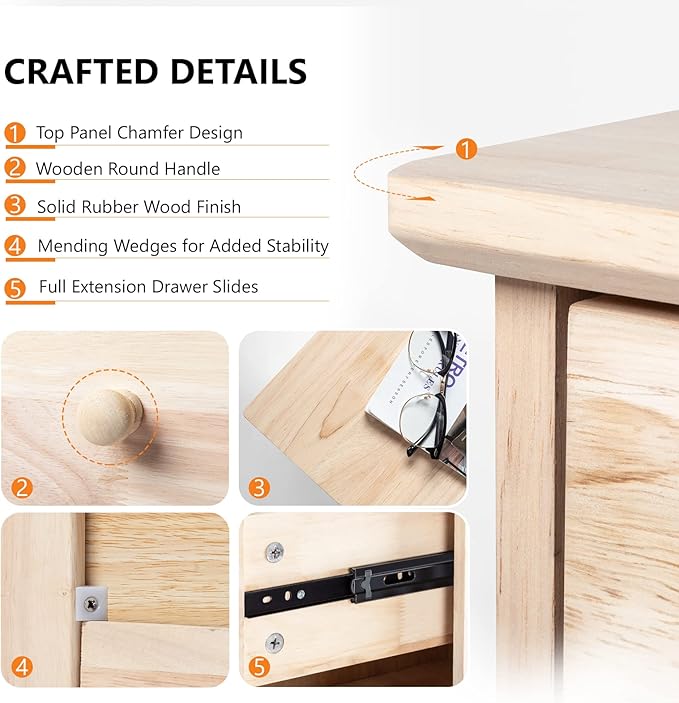 VINGLI Unfinished Solid Wood Dresser Color DIY, 3 Drawer Dresser, Natural