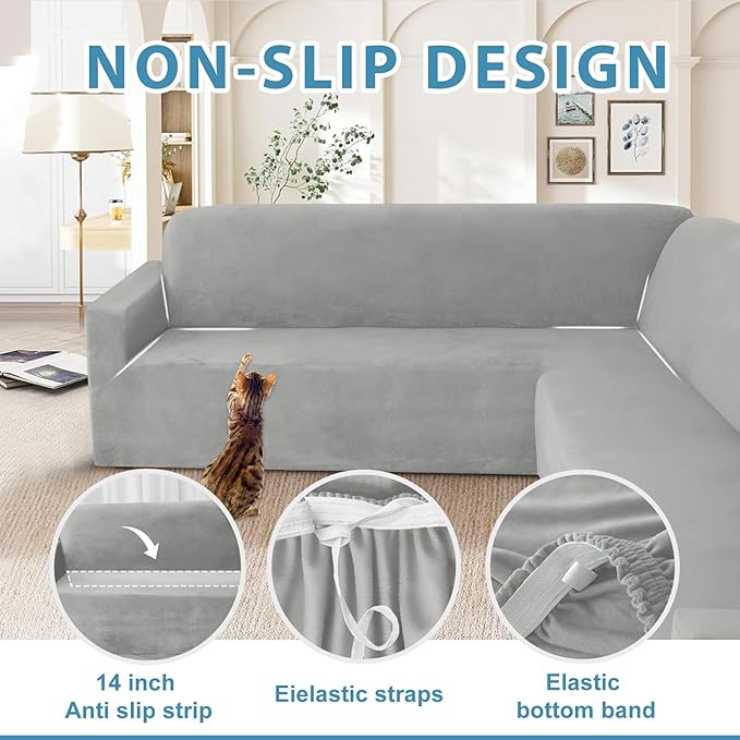 HDCAXKJ Corner Sectional Couch Covers Velvet Stretch L Shape Sofa Cover Soft