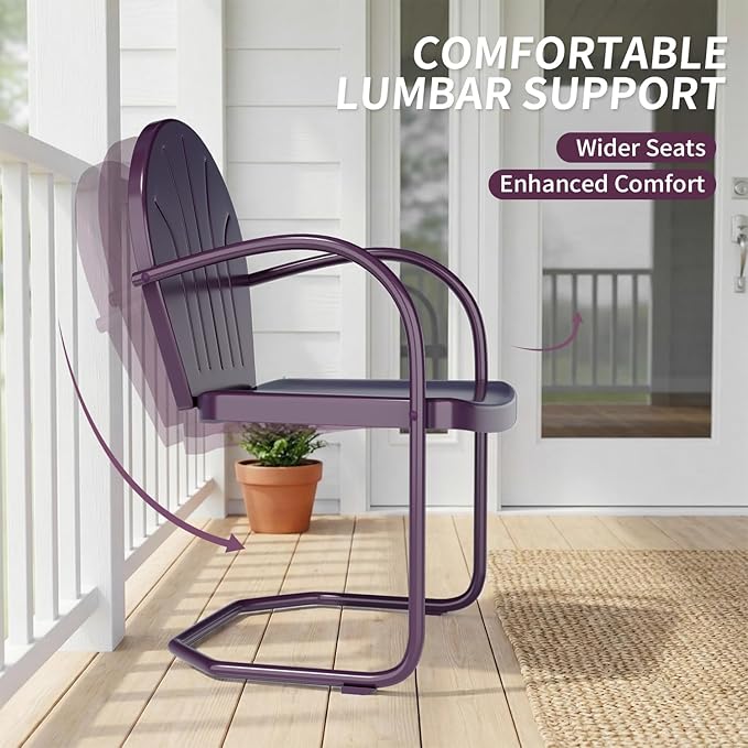 Patio Bistro Set Retro Metal Outdoor Seating Conversation 3 Pieces, 2 C-Spring