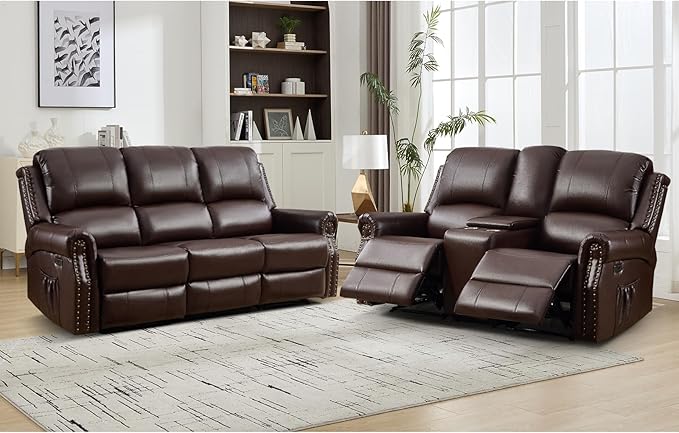 EBELLO 2 Pieces Power Reclining Sofa Set, Faux Leather Reclining Living Room