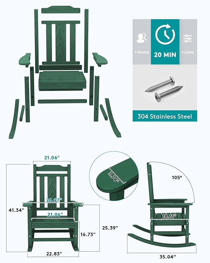SERWALL HDPE Outdoor Rocking Chair Set of 2, Patio Rocking Chairs Set, Rocking