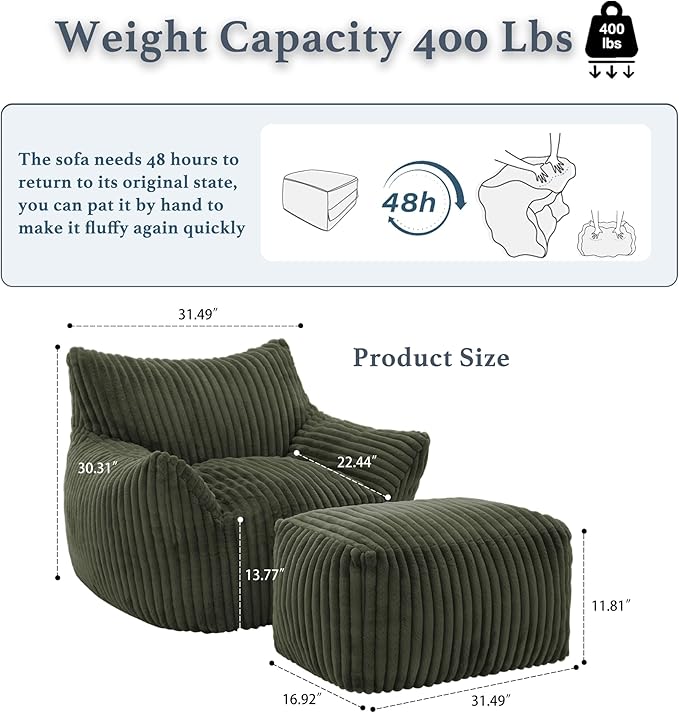 Gericco Oversized Bean Bag Chaise Lounge Chair Indoor