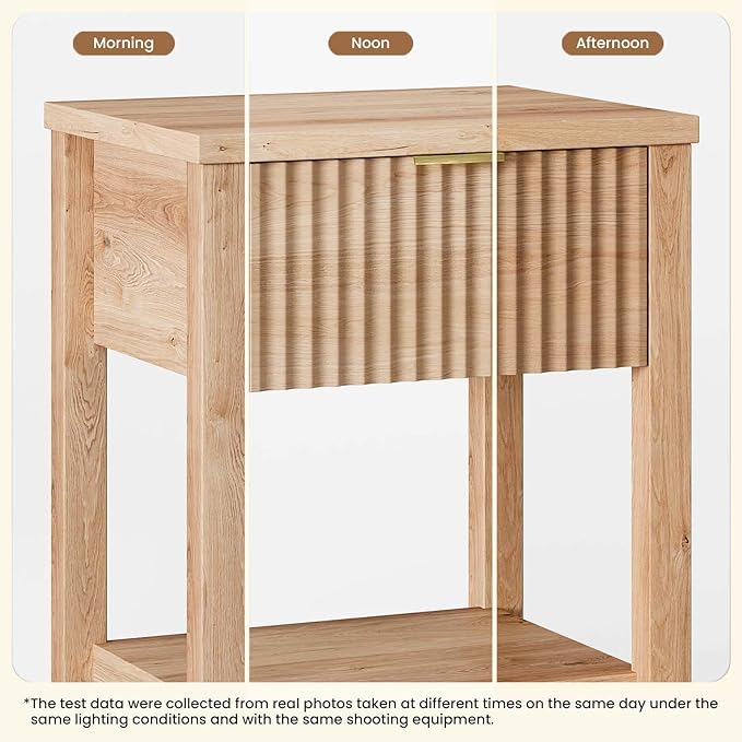 Fluted Night Stand with Golden Handle, Bedside Table with Storage Shelf