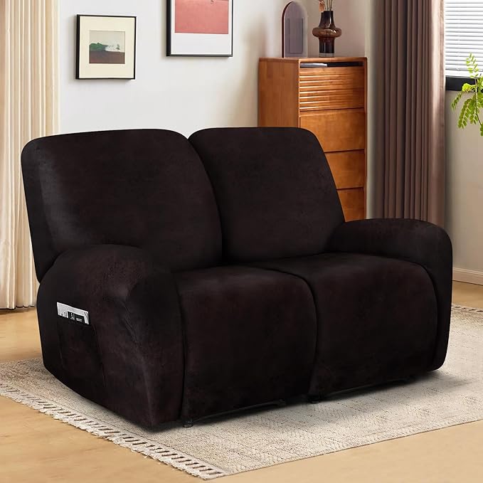 ANARACHON Leather Look Loveseat Recliner Cover, 6-Pieces Stretch Dual Recliner