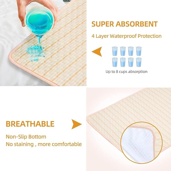 Bed Pads for Incontinence Washable, 40"x55" Large Reusable Waterproof Soft Wetting Pee Underpad for Adults, Elderly, Seniors, Women, Kids & Pets, Machine Washable Pad for Bed, Sofa-Beige