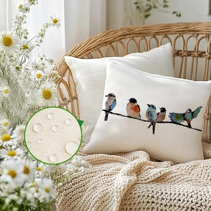 RABUSOFA Outdoor Pillow Covers 20x20 Inch, Outdoor Bird Lumbar Throw Pillow
