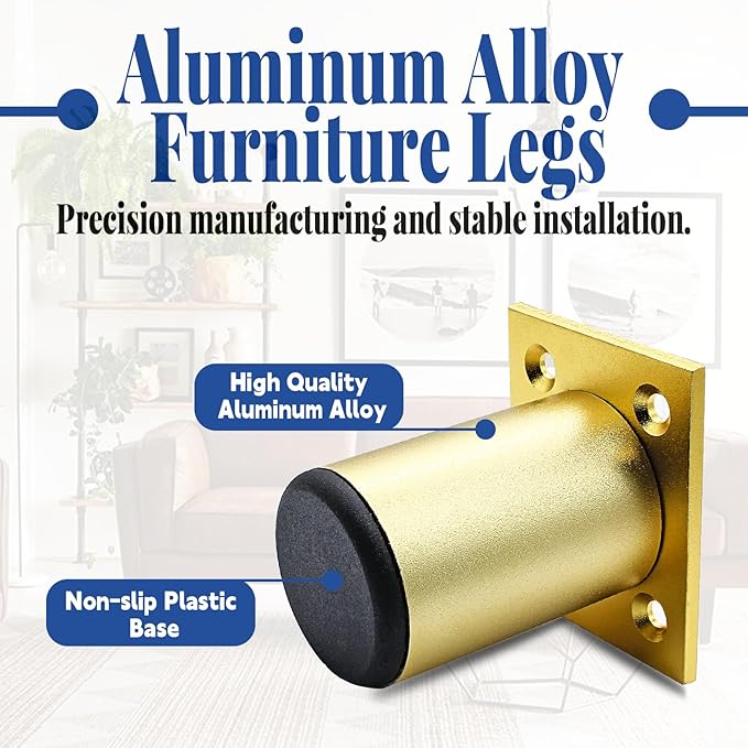 Set of 4 Aluminum Alloy Furniture Legs 2.36 Inch Height, 1.5 Inch Diameter