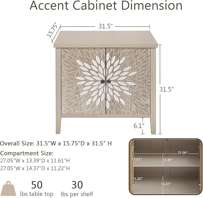 31" Modern Accent Cabinet with Storage, Storage Cabinet with 2 Carved Pattern