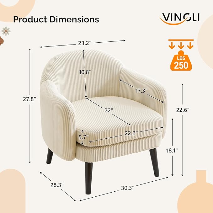 VINGLI 30.3" Wide Modern Barrel Accent Armchairs Set of 2