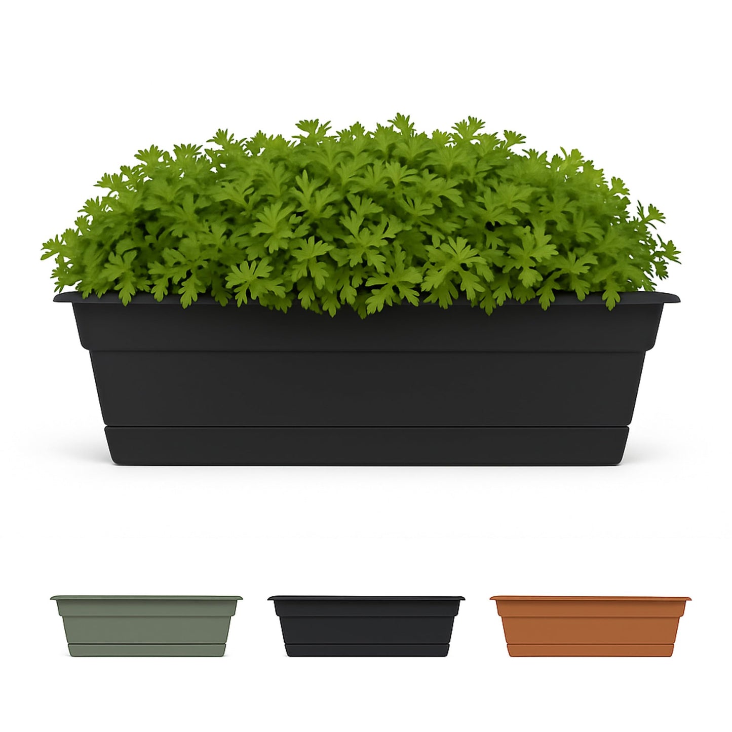 Bloem Dura Cotta Window Box Planter: 30" - Black - Large Box with Tray, Weatherproof Resin Box, Removable Tray for Indoor & Outdoor Use, Gardening, 4 Gallon Capacity