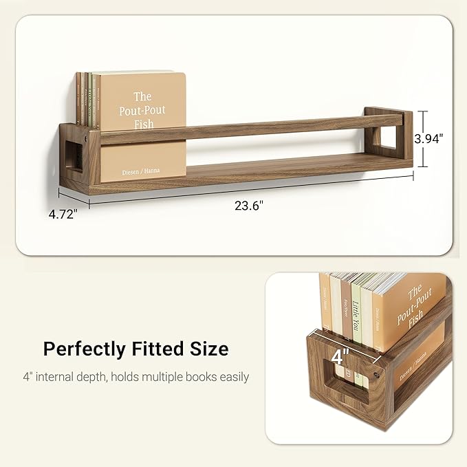 Upgraded Thick Floating Shelves, 24 Inch Solid Wood Bookshelf