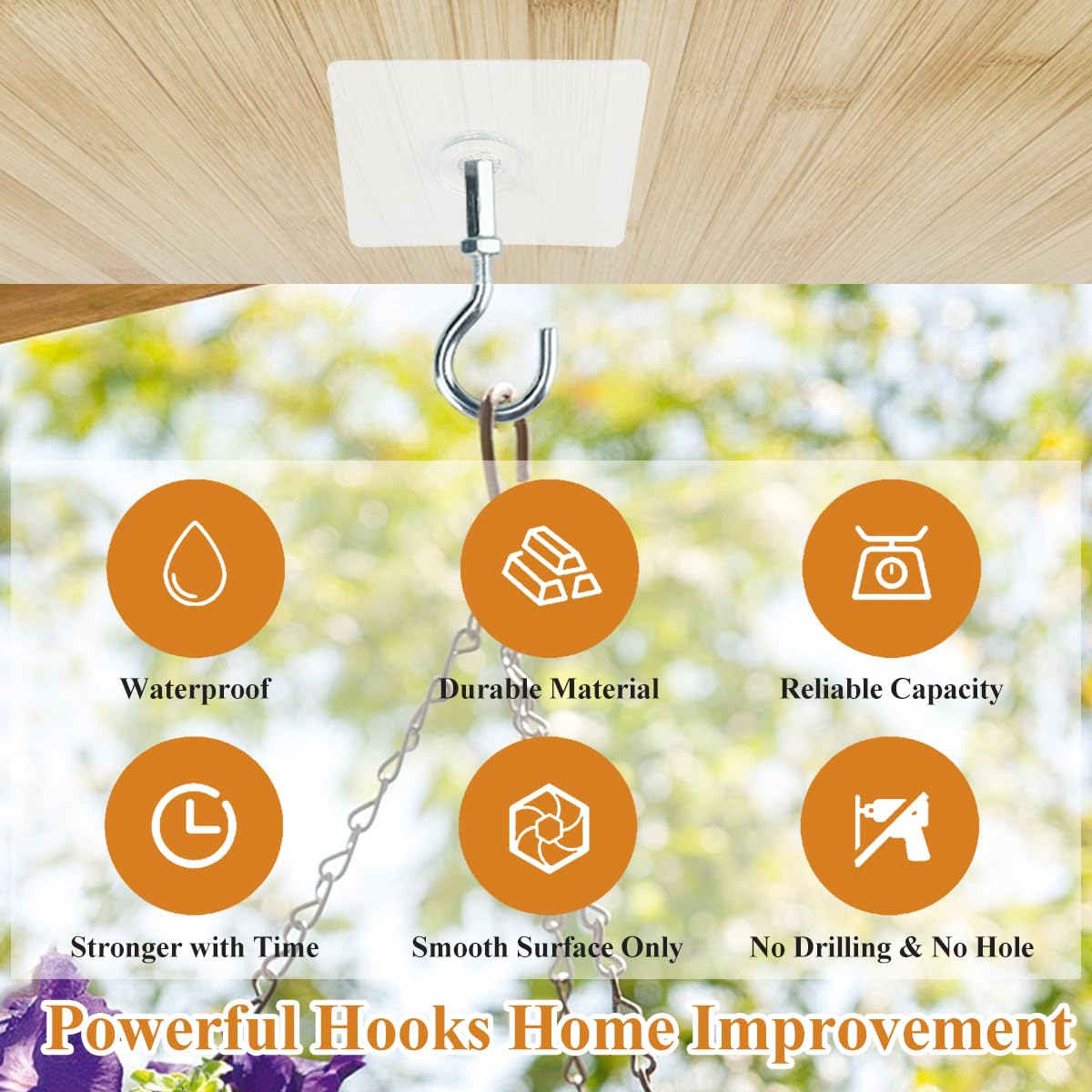 Adhesive Ceiling Hooks, Hold 30lbs Heavy Duty Ceiling Hooks for Hanging Plants Command 3M Ceiling Hooks, Sticky | Drill Free Outdoor Hanging Hook Stick On Hooks for Lights, Wind Chimes 4 Pack